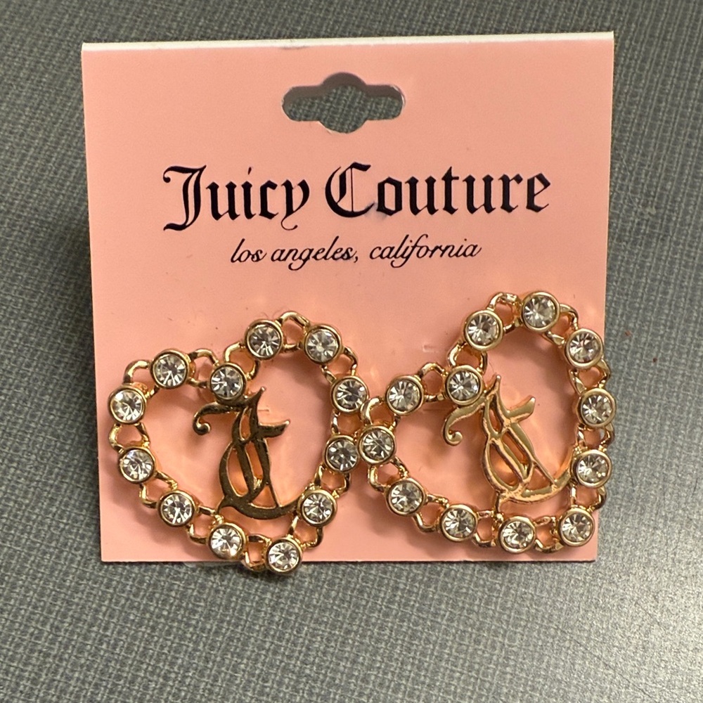 Juicy Couture Gold Heart Earrings with Crystals